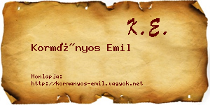Kormányos Emil névjegykártya